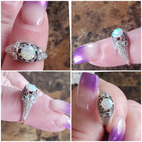 Genuine 2ct Natural White Fire Opal Ring 7 - Picture 4 of 8